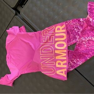 Girls Under Armour base layer set youth medium pink and orange